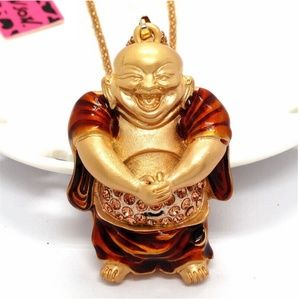 Lucky Laughing Buddha Original Rhinestones Pendant Necklace
